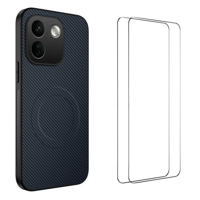 Funda magnética para teléfono WANLONFENG Serie TQ1 con textura de fibra de carbono y 2 protectores de pantalla., For Xiaomi 17T Pro 5G, For Xiaomi 17T 5G