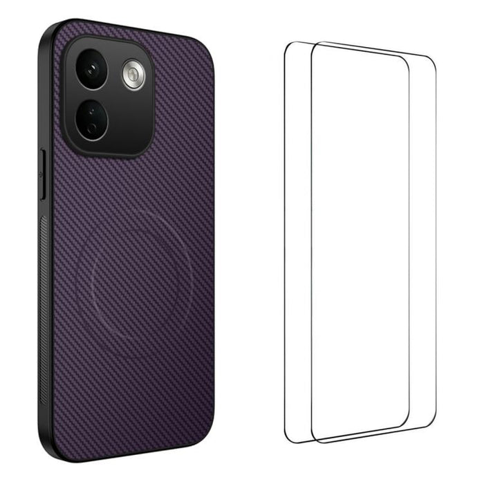 Funda magnética para teléfono WANLONFENG Serie TQ1 con textura de fibra de carbono y 2 protectores de pantalla., For Xiaomi 17T Pro 5G, For Xiaomi 17T 5G