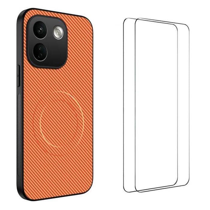 Funda magnética para teléfono WANLONFENG Serie TQ1 con textura de fibra de carbono y 2 protectores de pantalla., For Xiaomi 17T Pro 5G, For Xiaomi 17T 5G