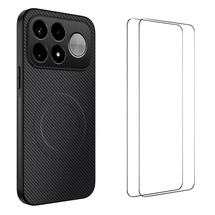 Funda magnética para teléfono WANLONFENG Serie TQ1 con textura de fibra de carbono y 2 protectores de pantalla., For Xiaomi 17T Pro 5G, For Xiaomi 17T 5G