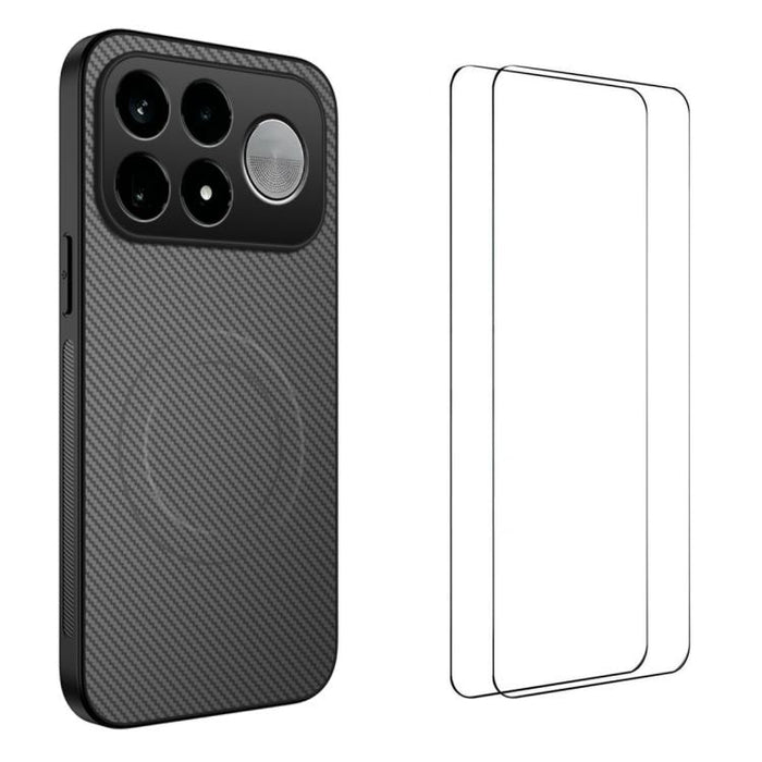 Funda magnética para teléfono WANLONFENG Serie TQ1 con textura de fibra de carbono y 2 protectores de pantalla., For Xiaomi 17T Pro 5G, For Xiaomi 17T 5G