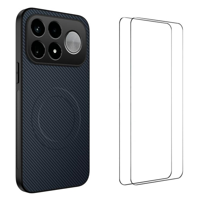 Funda magnética para teléfono WANLONFENG Serie TQ1 con textura de fibra de carbono y 2 protectores de pantalla., For Xiaomi 17T Pro 5G, For Xiaomi 17T 5G