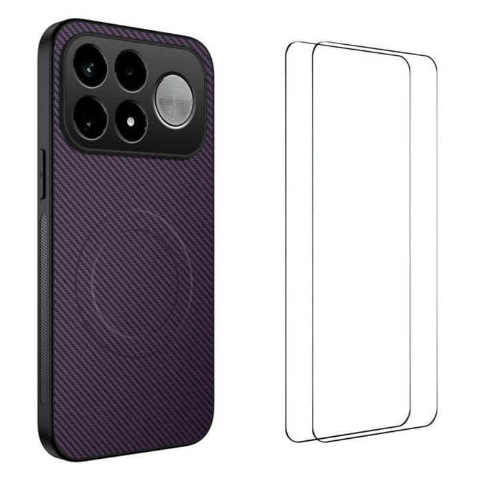 Funda magnética para teléfono WANLONFENG Serie TQ1 con textura de fibra de carbono y 2 protectores de pantalla., For Xiaomi 17T Pro 5G, For Xiaomi 17T 5G