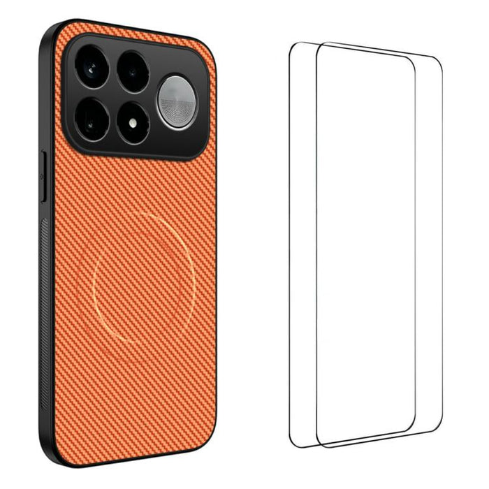 Funda magnética para teléfono WANLONFENG Serie TQ1 con textura de fibra de carbono y 2 protectores de pantalla., For Xiaomi 17T Pro 5G, For Xiaomi 17T 5G
