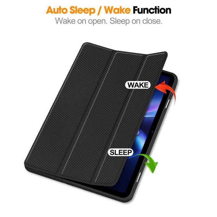 Funda para tablet de TPU con textura de fibra de carbono, soporte plegable de 3 pliegues y ranura para lápiz., For Xiaomi Redmi Pad 2 SE 9.7 2026