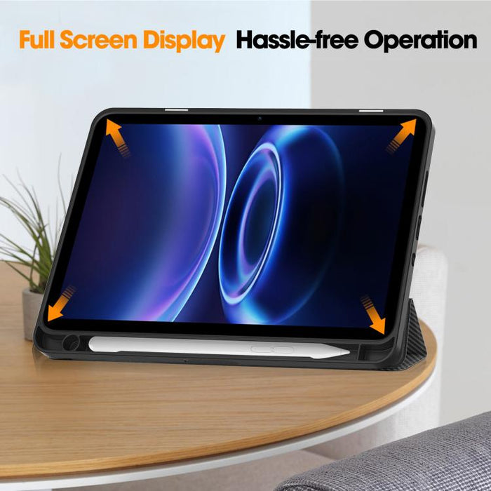 Funda para tablet de TPU con textura de fibra de carbono, soporte plegable de 3 pliegues y ranura para lápiz., For Xiaomi Redmi Pad 2 SE 9.7 2026