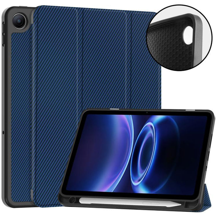 Funda para tablet de TPU con textura de fibra de carbono, soporte plegable de 3 pliegues y ranura para lápiz., For Xiaomi Redmi Pad 2 SE 9.7 2026
