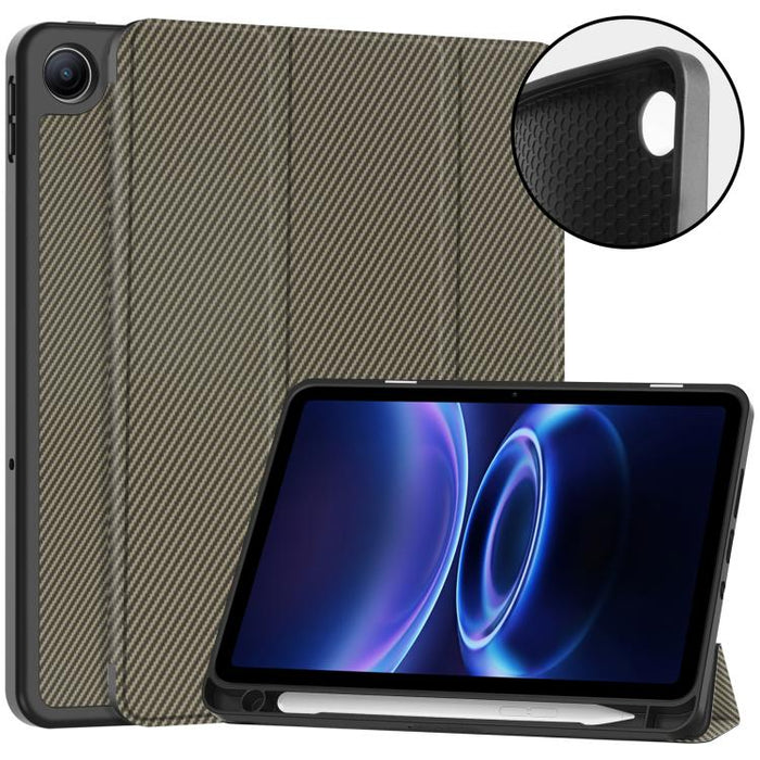 Funda para tablet de TPU con textura de fibra de carbono, soporte plegable de 3 pliegues y ranura para lápiz., For Xiaomi Redmi Pad 2 SE 9.7 2026