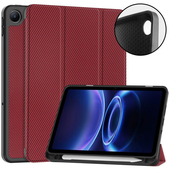 Funda para tablet de TPU con textura de fibra de carbono, soporte plegable de 3 pliegues y ranura para lápiz., For Xiaomi Redmi Pad 2 SE 9.7 2026