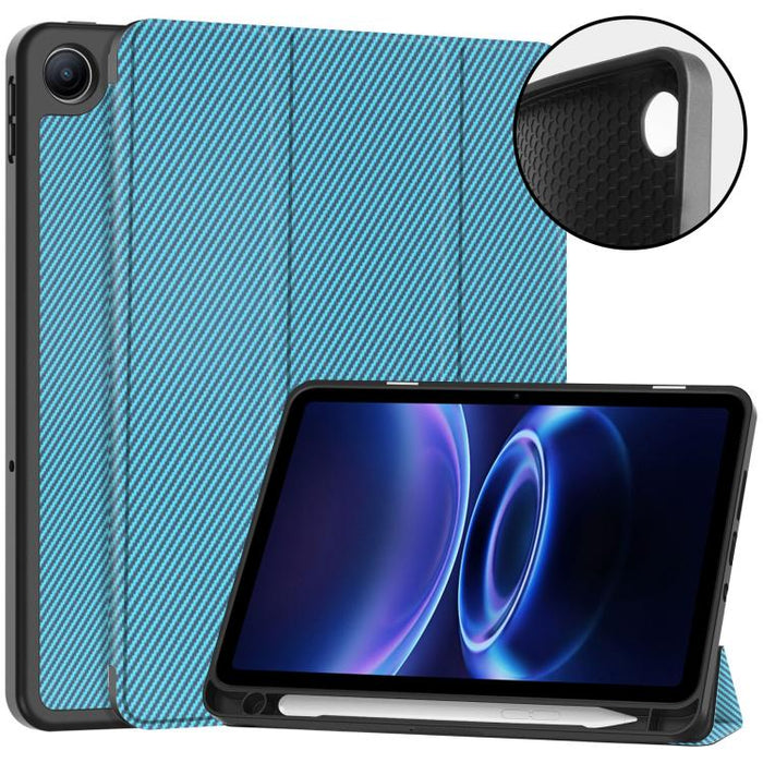 Funda para tablet de TPU con textura de fibra de carbono, soporte plegable de 3 pliegues y ranura para lápiz., For Xiaomi Redmi Pad 2 SE 9.7 2026