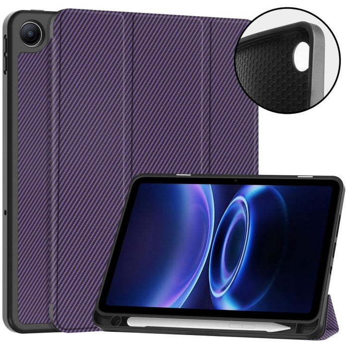 Funda para tablet de TPU con textura de fibra de carbono, soporte plegable de 3 pliegues y ranura para lápiz., For Xiaomi Redmi Pad 2 SE 9.7 2026