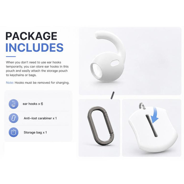 XDcase - 6 pares de protectores de silicona antideslizantes para oídos deportivos con estuche de almacenamiento y mosquetón, For AirPods Pro 3