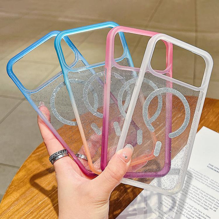 Funda magnética para teléfono con purpurina transparente degradada, For iPhone 17 Pro Max, For iPhone 17 Pro, For iPhone 17, For iPhone 16 Pro Max, For iPhone 16 Pro, For iPhone 15 Pro Max, For iPhone 15 Pro, For iPhone 15