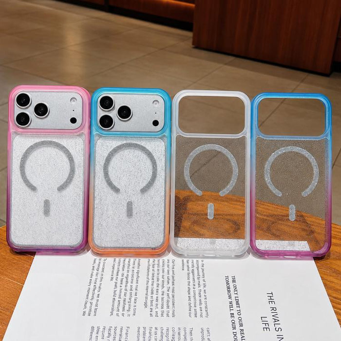 Funda magnética para teléfono con purpurina transparente degradada, For iPhone 17 Pro Max, For iPhone 17 Pro, For iPhone 17, For iPhone 16 Pro Max, For iPhone 16 Pro, For iPhone 15 Pro Max, For iPhone 15 Pro, For iPhone 15