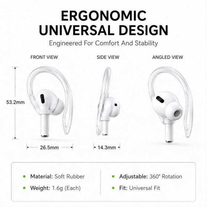 XDcase 3 pares de ganchos para orejas deportivos antideslizantes de goma suave, For AirPods 3/2/1 & Pro 3/2/1