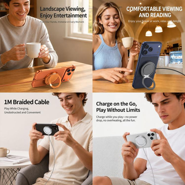 Cargador inalámbrico magnético de carga rápida de 25 W con función de soporte.