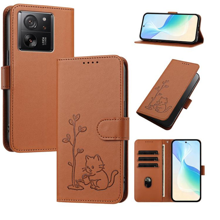 Funda para teléfono YX0014 con hebilla de árbol de agua para gatos y correa de cuero vegano., For Xiaomi 13 Lite / Civi 2