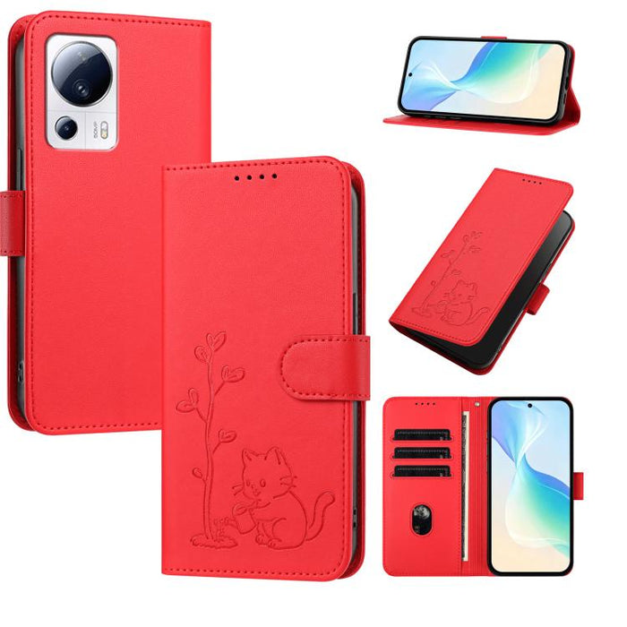 Funda para teléfono YX0014 con hebilla de árbol de agua para gatos y correa de cuero vegano., For Xiaomi 13 Lite / Civi 2