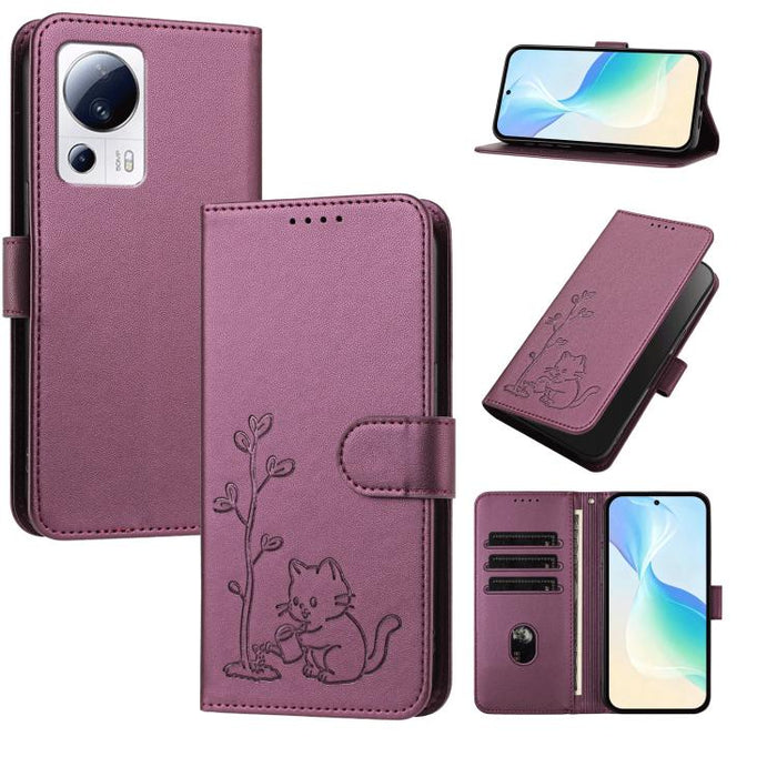 Funda para teléfono YX0014 con hebilla de árbol de agua para gatos y correa de cuero vegano., For Xiaomi 13 Lite / Civi 2
