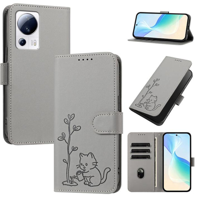 Funda para teléfono YX0014 con hebilla de árbol de agua para gatos y correa de cuero vegano., For Xiaomi 13 Lite / Civi 2