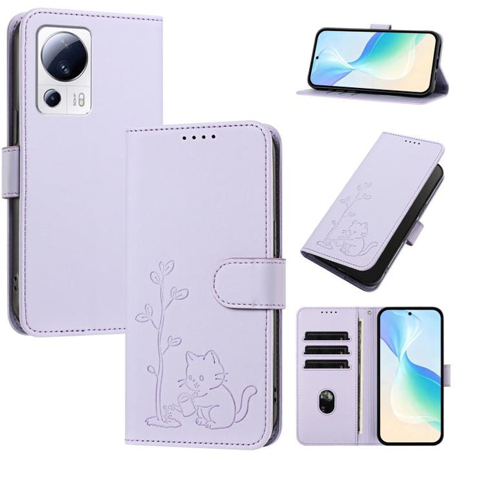 Funda para teléfono YX0014 con hebilla de árbol de agua para gatos y correa de cuero vegano., For Xiaomi 13 Lite / Civi 2