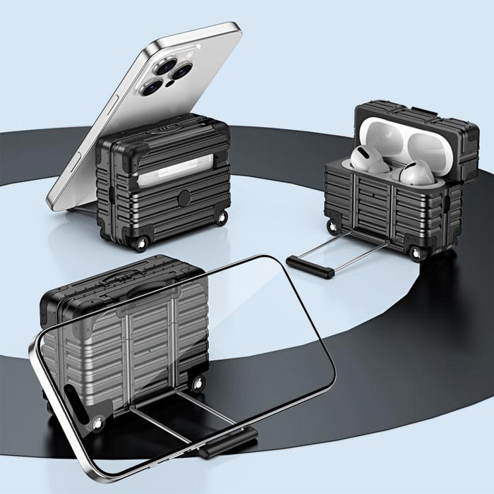 Funda para auriculares XDcase con diseño de maleta, híbrida de PC y TPU, con soporte., For AirPods Pro 3, For AirPods Pro 2 / 1