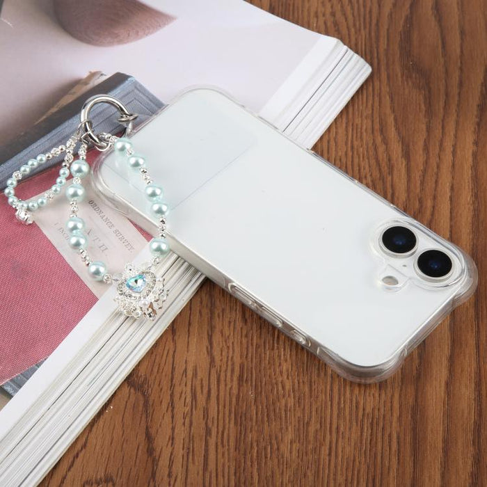 Colgante para teléfono con forma de corona y cuentas con almohadilla de sujeción