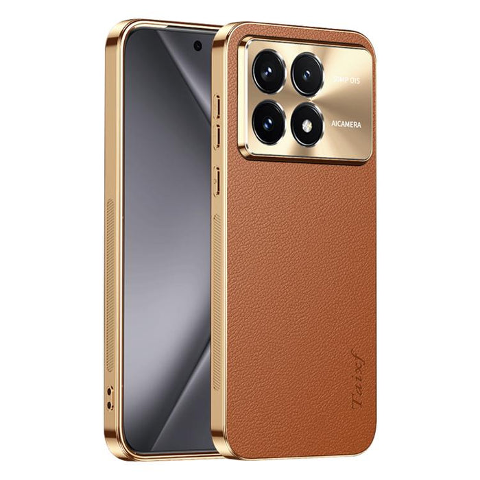 Funda para teléfono de PC + TPU con marco galvanizado y textura de lichi, de cuero vegano., For Redmi Turbo 4, For Redmi K80 Pro, For Redmi K80, For Redmi Note 14 5G, For Redmi Note 14 Pro+ 5G, For Redmi Note 14 Pro 5G, For Redmi K70 Ultra             ...