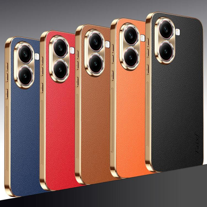 Funda para teléfono de PC + TPU con marco galvanizado y textura de lichi, de cuero vegano., For Redmi Turbo 4, For Redmi K80 Pro, For Redmi K80, For Redmi Note 14 5G, For Redmi Note 14 Pro+ 5G, For Redmi Note 14 Pro 5G, For Redmi K70 Ultra             ...