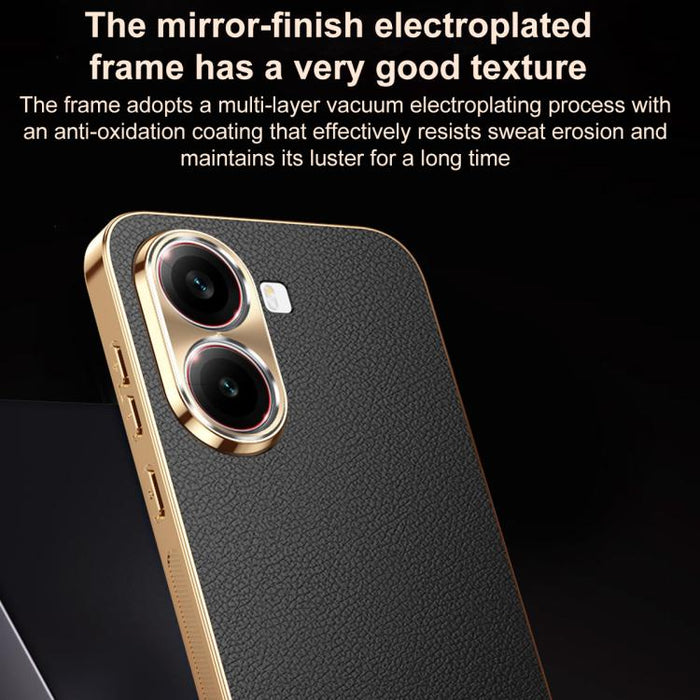 Funda para teléfono de PC + TPU con marco galvanizado y textura de lichi, de cuero vegano., For Redmi Turbo 4, For Redmi K80 Pro, For Redmi K80, For Redmi Note 14 5G, For Redmi Note 14 Pro+ 5G, For Redmi Note 14 Pro 5G, For Redmi K70 Ultra             ...