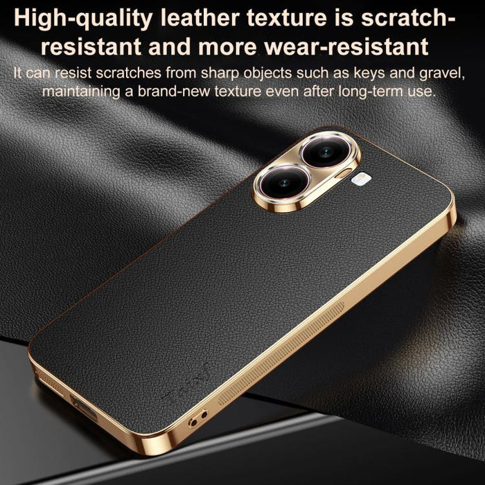 Funda para teléfono de PC + TPU con marco galvanizado y textura de lichi, de cuero vegano., For Redmi Turbo 4, For Redmi K80 Pro, For Redmi K80, For Redmi Note 14 5G, For Redmi Note 14 Pro+ 5G, For Redmi Note 14 Pro 5G, For Redmi K70 Ultra             ...