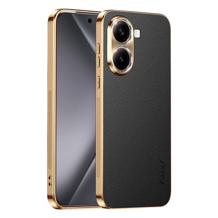 Funda para teléfono de PC + TPU con marco galvanizado y textura de lichi, de cuero vegano., For Redmi Turbo 4, For Redmi K80 Pro, For Redmi K80, For Redmi Note 14 5G, For Redmi Note 14 Pro+ 5G, For Redmi Note 14 Pro 5G, For Redmi K70 Ultra             ...
