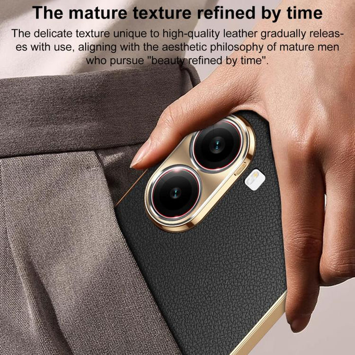 Funda para teléfono de PC + TPU con marco galvanizado y textura de lichi, de cuero vegano., For Redmi Turbo 4, For Redmi K80 Pro, For Redmi K80, For Redmi Note 14 5G, For Redmi Note 14 Pro+ 5G, For Redmi Note 14 Pro 5G, For Redmi K70 Ultra             ...