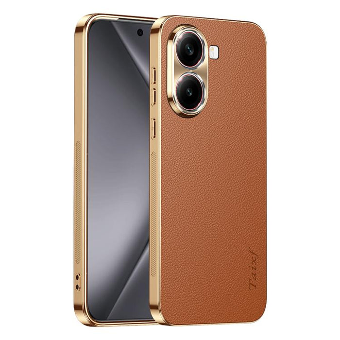 Funda para teléfono de PC + TPU con marco galvanizado y textura de lichi, de cuero vegano., For Redmi Turbo 4, For Redmi K80 Pro, For Redmi K80, For Redmi Note 14 5G, For Redmi Note 14 Pro+ 5G, For Redmi Note 14 Pro 5G, For Redmi K70 Ultra             ...
