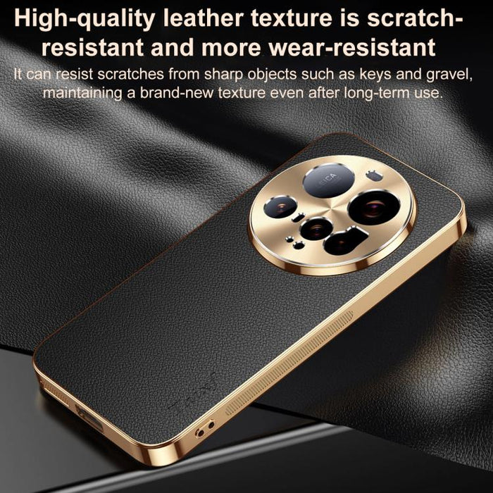 Funda para teléfono de PC + TPU con marco galvanizado y textura de lichi, de cuero vegano., For Xiaomi 15 Ultra