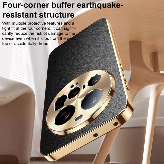 Funda para teléfono de PC + TPU con marco galvanizado y textura de lichi, de cuero vegano., For Xiaomi 15 Ultra