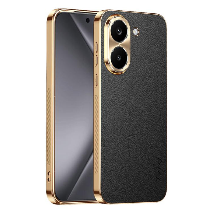 Funda para teléfono de PC + TPU con marco galvanizado y textura de lichi, de cuero vegano., For Redmi Turbo 5 Max, For Redmi Turbo 5, For Redmi K80 Ultra, For Redmi Turbo 4 Pro