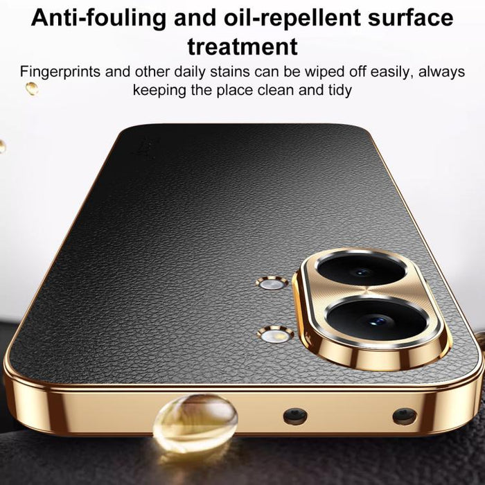 Funda para teléfono de PC + TPU con marco galvanizado y textura de lichi, de cuero vegano., For Redmi Turbo 5 Max, For Redmi Turbo 5, For Redmi K80 Ultra, For Redmi Turbo 4 Pro