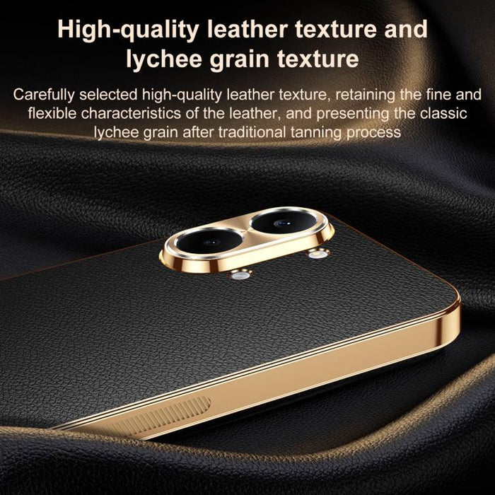 Funda para teléfono de PC + TPU con marco galvanizado y textura de lichi, de cuero vegano., For Redmi Turbo 5 Max, For Redmi Turbo 5, For Redmi K80 Ultra, For Redmi Turbo 4 Pro