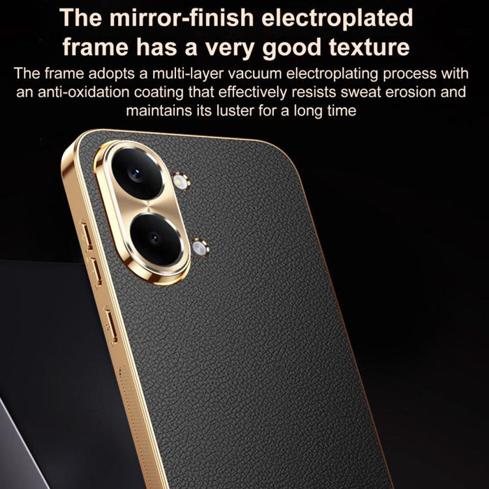 Funda para teléfono de PC + TPU con marco galvanizado y textura de lichi, de cuero vegano., For Redmi Turbo 5 Max, For Redmi Turbo 5, For Redmi K80 Ultra, For Redmi Turbo 4 Pro