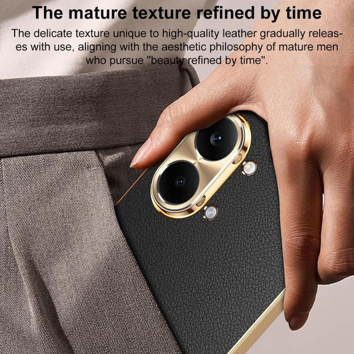 Funda para teléfono de PC + TPU con marco galvanizado y textura de lichi, de cuero vegano., For Redmi Turbo 5 Max, For Redmi Turbo 5, For Redmi K80 Ultra, For Redmi Turbo 4 Pro