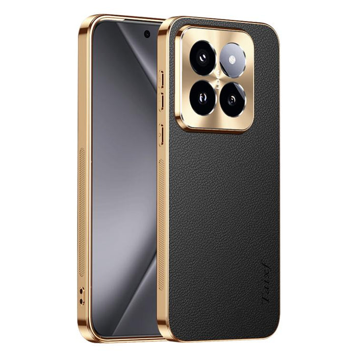 Funda para teléfono de PC + TPU con marco galvanizado y textura de lichi, de cuero vegano., For Xiaomi 17 Max, For Xiaomi 15 Pro, For Xiaomi 15, For Xiaomi 14 Pro, For Xiaomi 14