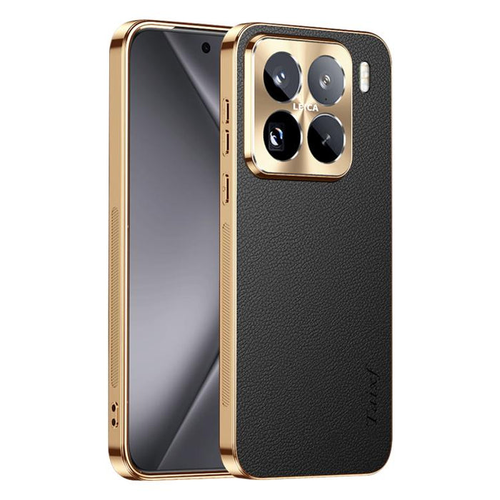 Funda para teléfono de PC + TPU con marco galvanizado y textura de lichi, de cuero vegano., For Xiaomi 17 Max, For Xiaomi 15 Pro, For Xiaomi 15, For Xiaomi 14 Pro, For Xiaomi 14