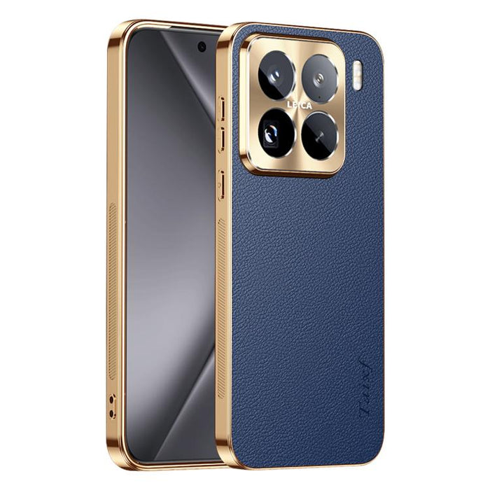 Funda para teléfono de PC + TPU con marco galvanizado y textura de lichi, de cuero vegano., For Xiaomi 17 Max, For Xiaomi 15 Pro, For Xiaomi 15, For Xiaomi 14 Pro, For Xiaomi 14