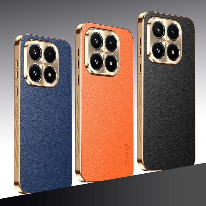 Funda para teléfono de PC + TPU con marco galvanizado y textura de lichi, de cuero vegano., For Xiaomi 17 Max, For Xiaomi 15 Pro, For Xiaomi 15, For Xiaomi 14 Pro, For Xiaomi 14
