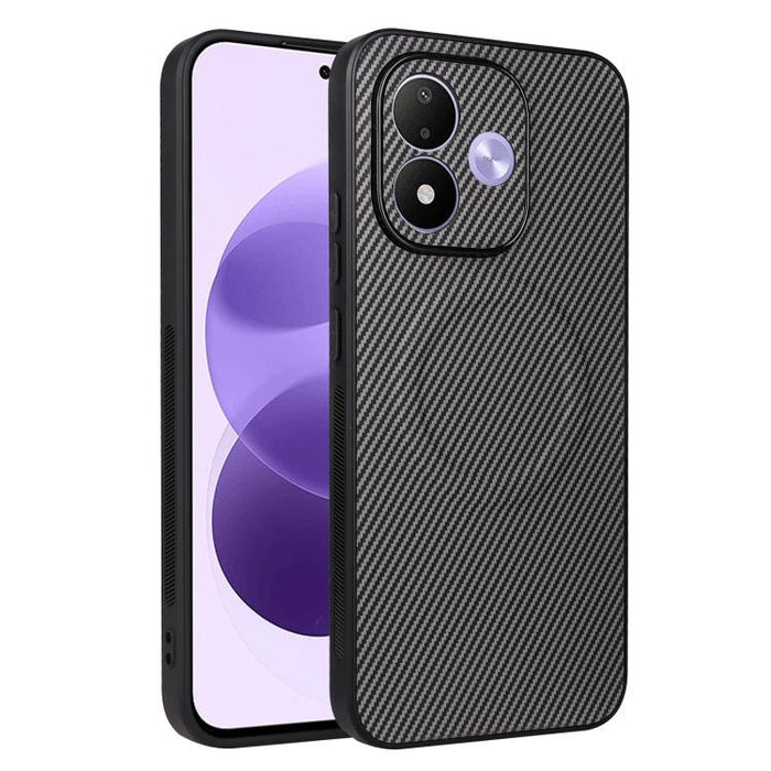 Funda para teléfono de cuero vegano con textura de fibra de carbono y recortes precisos, For Redmi 15a 5G / R70 5G / R70m 5G