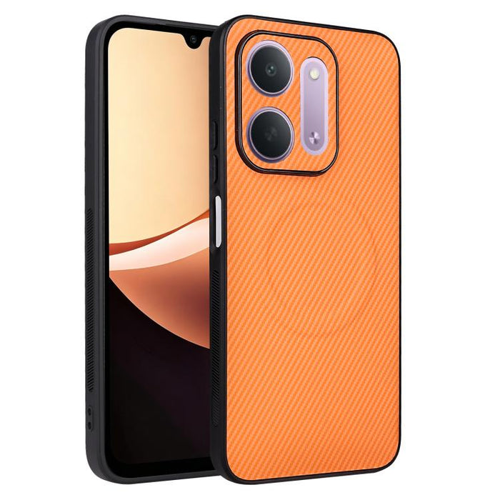 Funda para teléfono de cuero vegano con textura de fibra de carbono y recortes precisos, For Redmi 15a 5G / R70 5G / R70m 5G