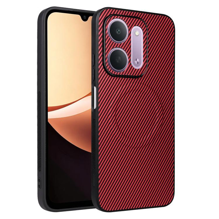 Funda para teléfono de cuero vegano con textura de fibra de carbono y recortes precisos, For Redmi 15a 5G / R70 5G / R70m 5G