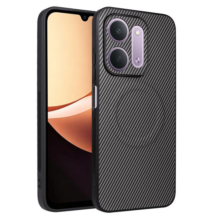 Funda para teléfono de cuero vegano con textura de fibra de carbono y recortes precisos, For Redmi 15a 5G / R70 5G / R70m 5G