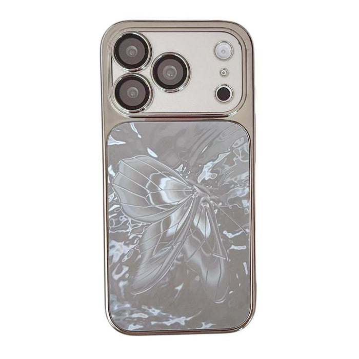 Funda para teléfono de policarbonato + cristal con diseño de mariposa y acabado galvanizado, For iPhone 17 Pro Max, For iPhone 17 Pro, For iPhone 17, For iPhone 16 Pro Max, For iPhone 16 Pro, For iPhone 16, For iPhone 15 Pro Max, For iPhone 15 Pro     ...